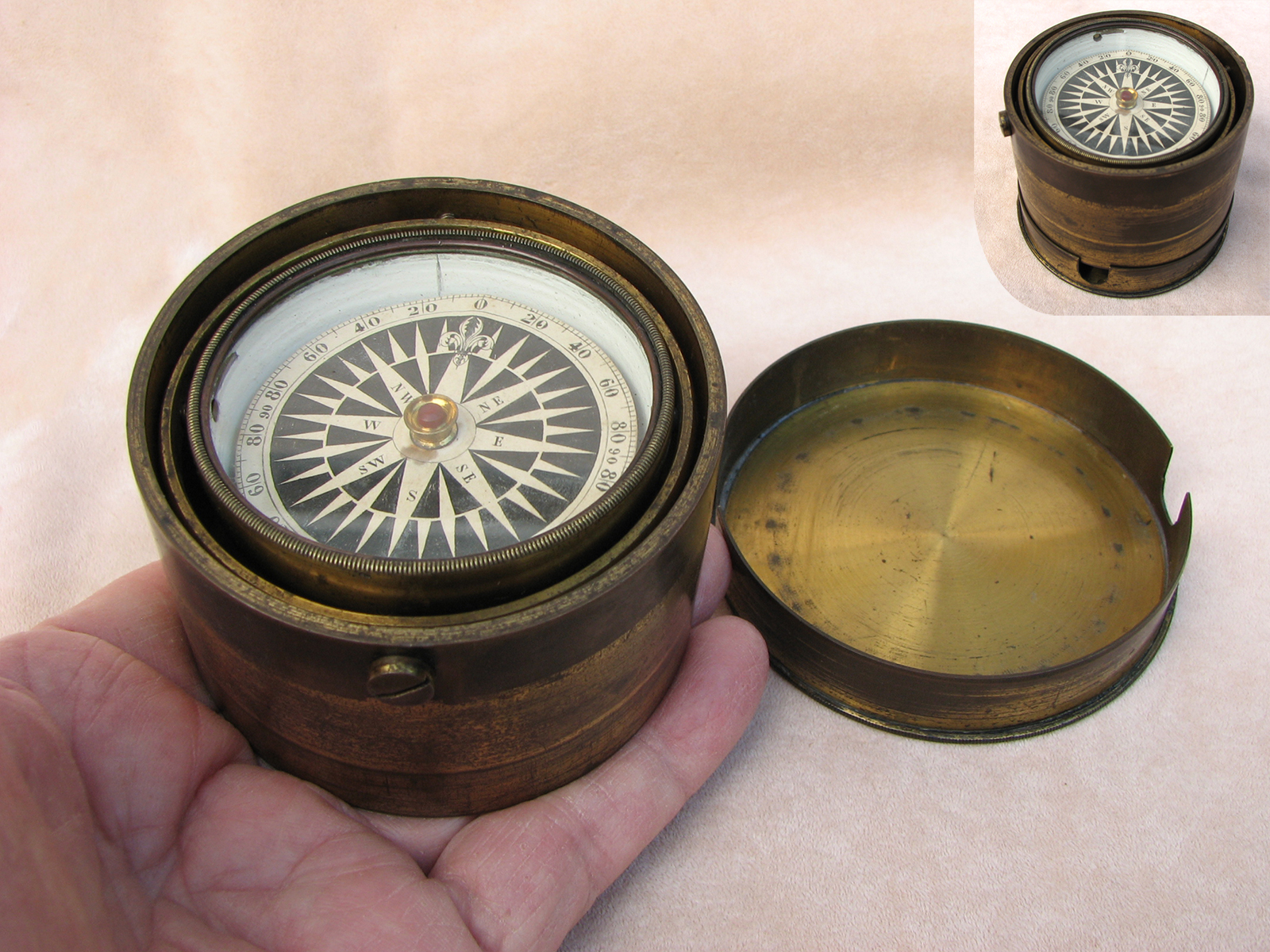 19th century Mariners gimbal mounted small boat compass